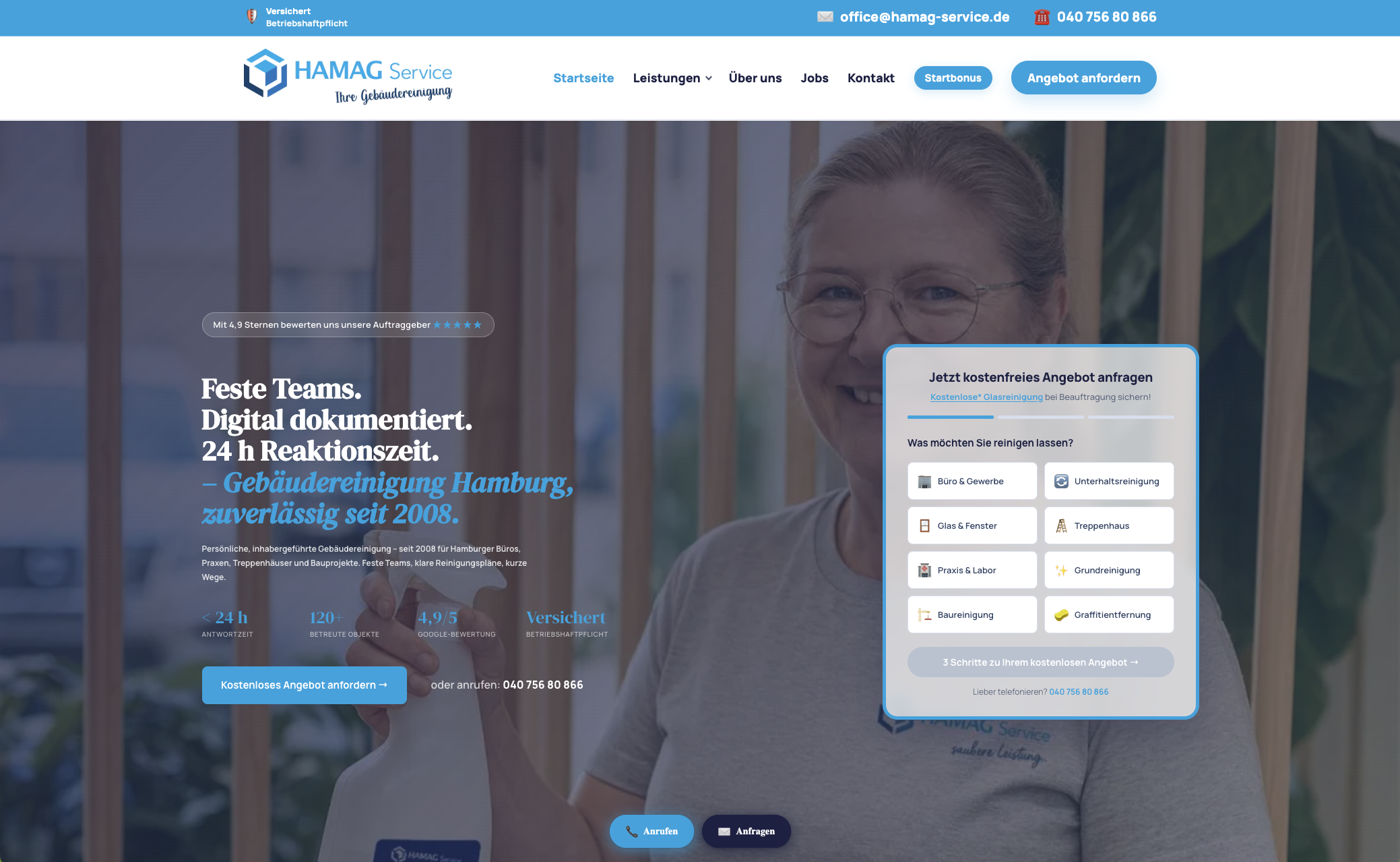 HAMAG Service · Website für eine Gebäudereinigung in Hamburg